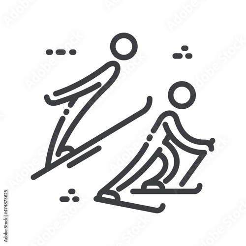 Vector winter sport line icon. Nordic combined competition symbol isolated on transparent background.