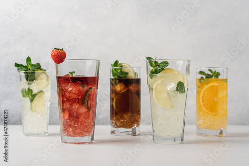 Photography Set of various summer refreshing lemonades