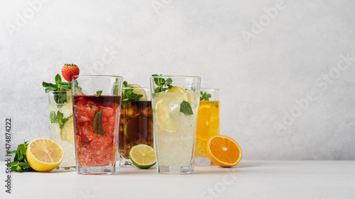 Photography Set of various summer refreshing lemonades