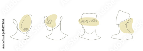 A set of line-drawn faces and abstract shapes. Minimalistic icons are great for plastic surgery.
