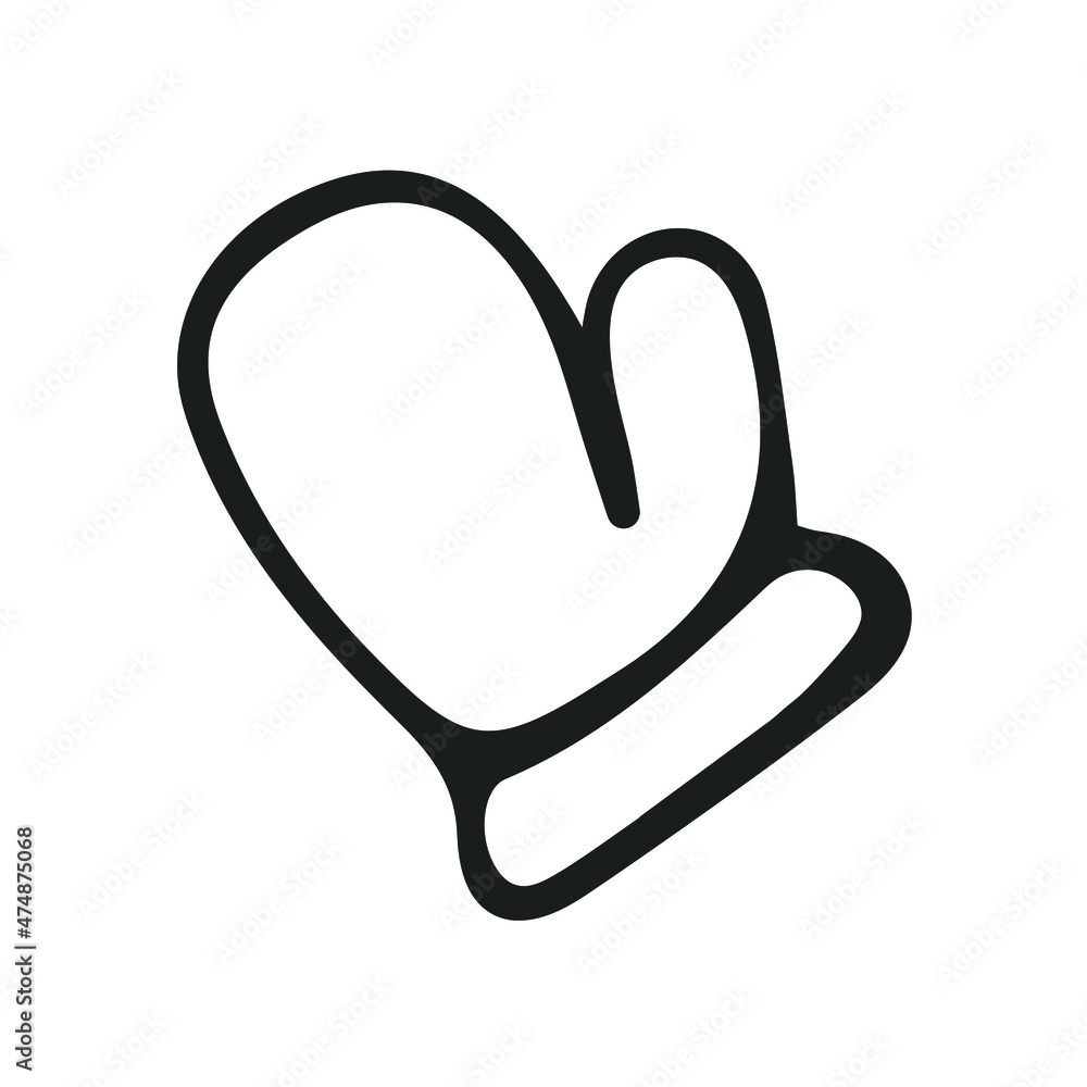 Mitten. Clothes in cold weather. Outline on an isolated white background. Hand drawn. For icons, web, and other design. Mitten. Clothes in cold weather. Outline on an isolated white background. Hand drawn. For icons, web, and other design.