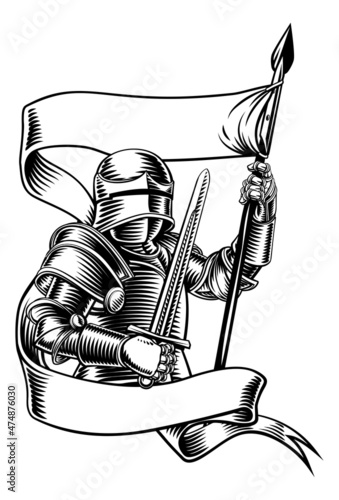 Knight With Banner Battle Flag Standard Ribbon