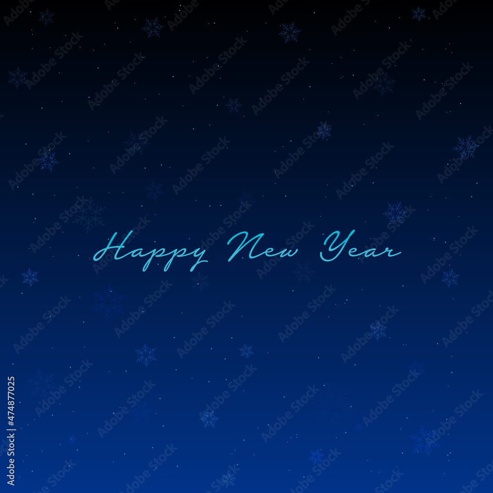 Happy new year text message with snowflakes at night and winter background vector stock illustration.