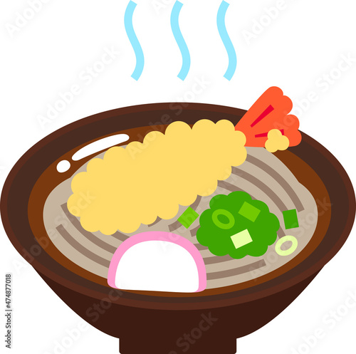 海老の天ぷらソバのデフォルメイラスト