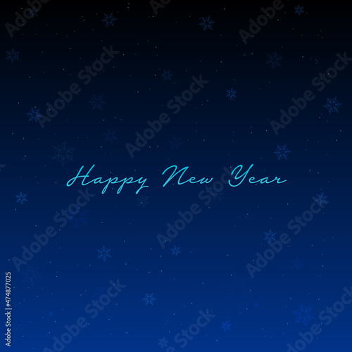 Happy new year text message with snowflakes at night and winter background vector stock illustration.