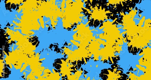 Digital composite image of blue and yellow abstract pattern on black background