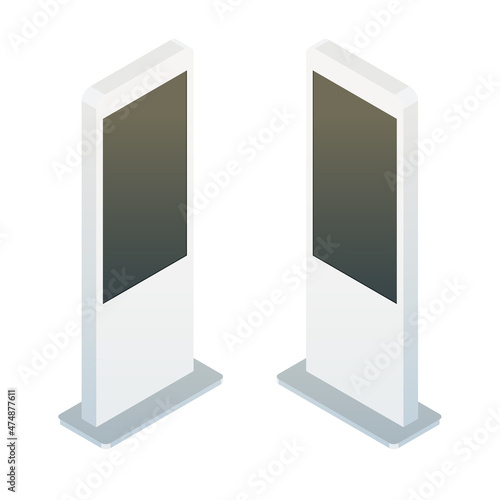 Freestanding information kiosk, terminal, stand. Isometric