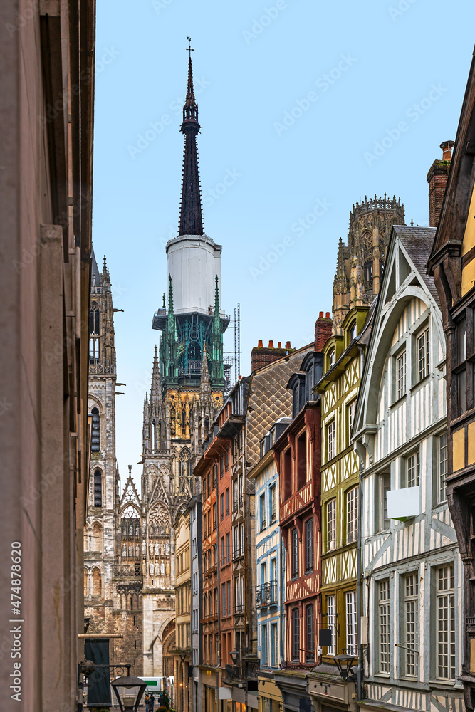 Rue du Gros Horloge in Rouen, Normandy, France