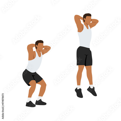 Man doing Jump squat exercise. Flat vector illustration isolated on white background