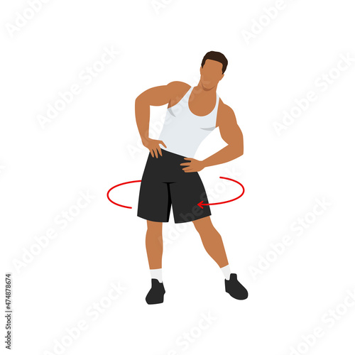 Man doing Hip circles exercise. Flat vector illustration isolated on white background © lioputra