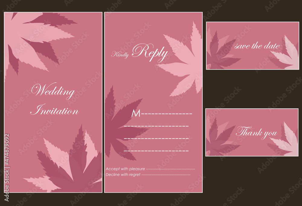 Beautiful modern wedding invitation card collection. set of cards with flowers.