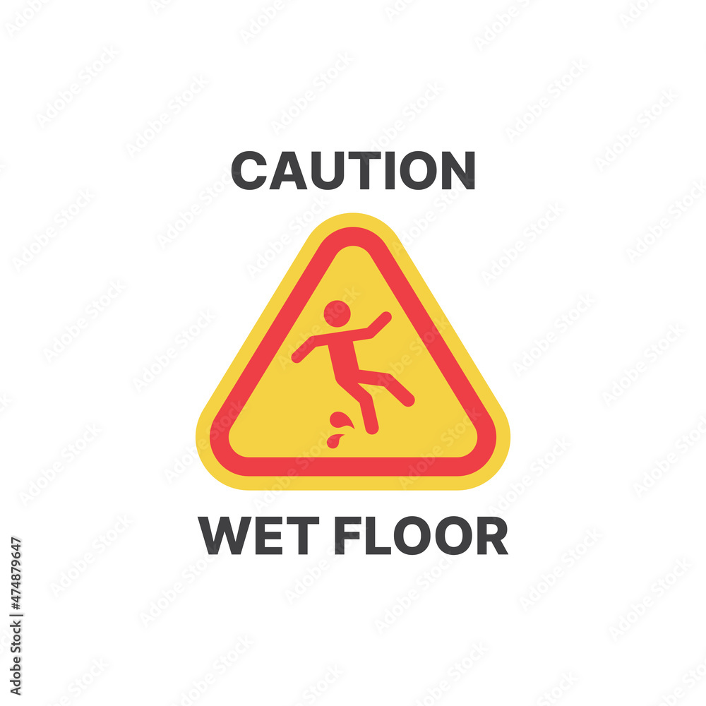 Caution wet floor yellow vector sign. Triangle warning icon. Caution wet floor yellow vector sign. Triangle warning icon.