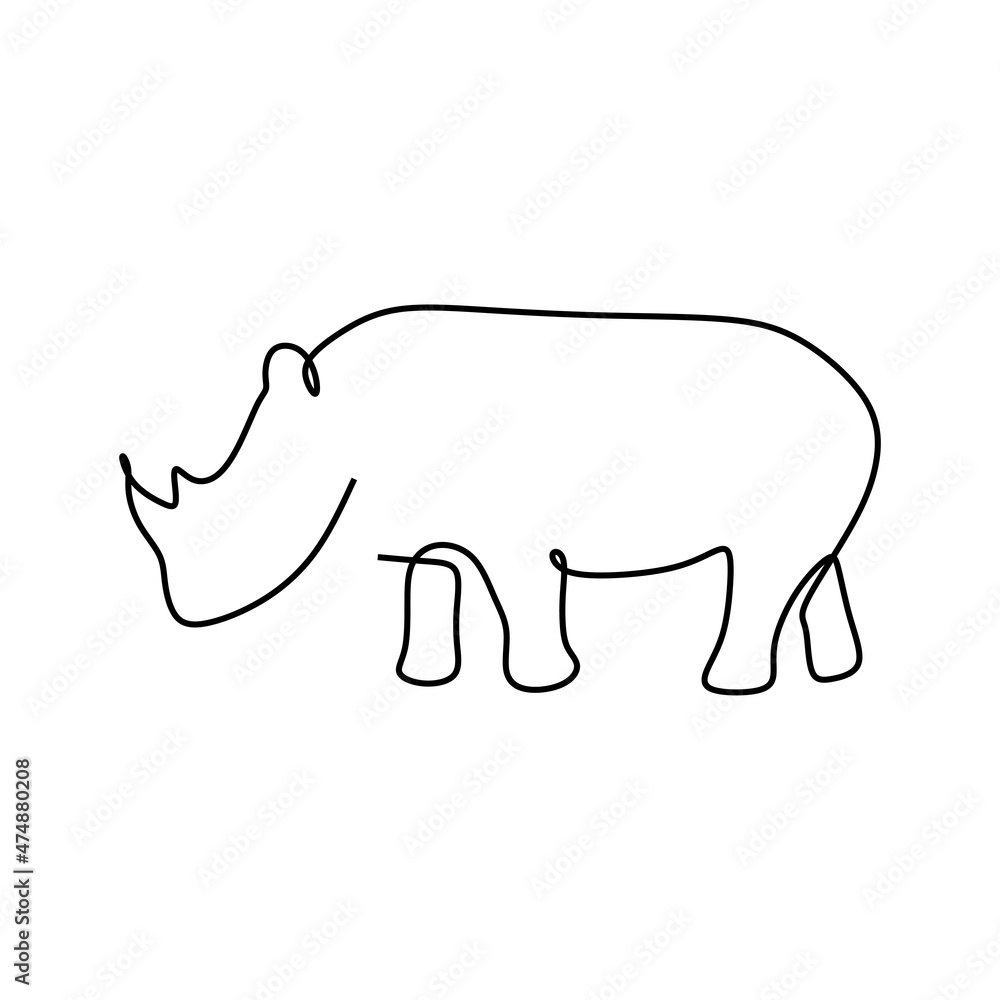 Single line drawing of strong rhinoceros for conservation national park