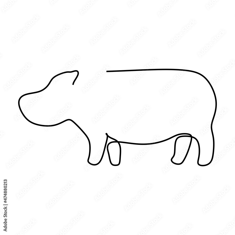 Continuous line drawing big cute hippopotamus for company logo identity. Huge wild hippo animal mascot concept for national safari zoo. Dynamic one line draw graphic design vector illustration Continuous line drawing big cute hippopotamus for company logo identity. Huge wild hippo animal mascot concept for national safari zoo. Dynamic one line draw graphic design vector illustration