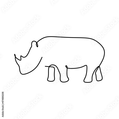 Single line drawing of strong rhinoceros for conservation national park logo identity. Big African rhino animal mascot concept for national zoo safari. Continuous line draw design illustration