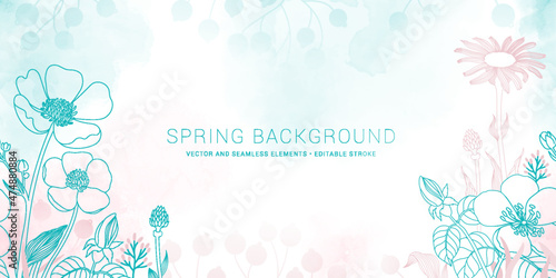 Abstract art background vector. Luxury minimal style wallpaper with golden line art flower and botanical leaves, Organic shapes, Watercolor. Vector background for banner, poster, Web and packaging