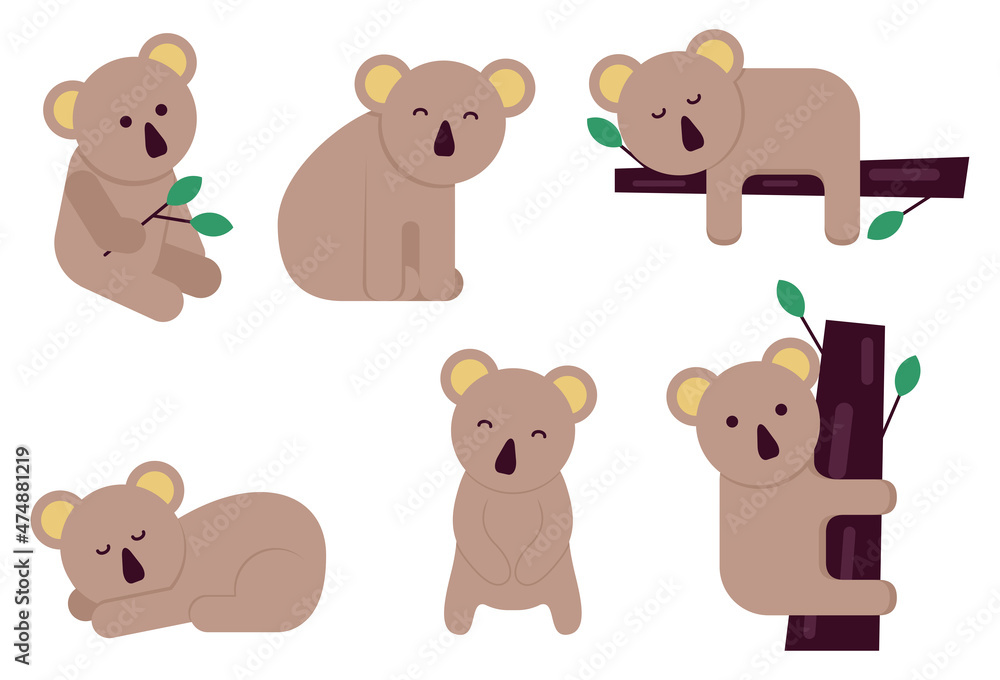Set of lazy koala, character cartoon wildlife, vector illustration Set of lazy koala, character cartoon wildlife, vector illustration