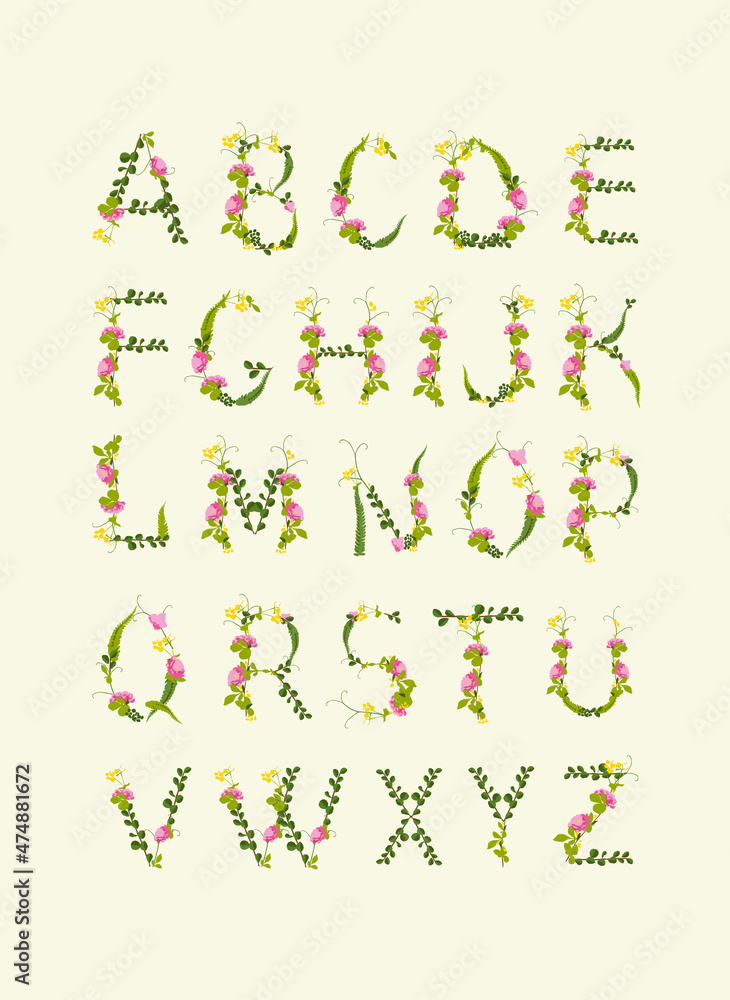 Print. Flower alphabet. Poster. Letters from plants. Print. Flower alphabet. Poster. Letters from plants.