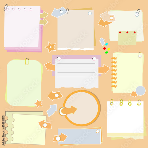 Note paper with arrows and clamps