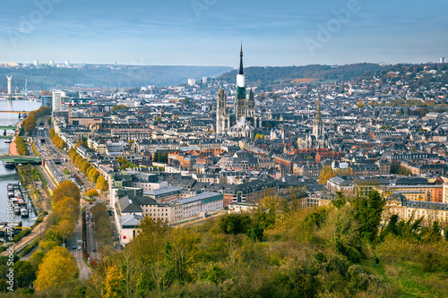Aerial panorama of Rouen in autumn, France