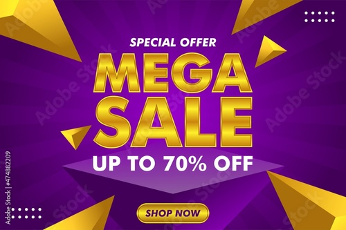 Mega Sale Banner - Vector Gradient Design Illustration : Suitable for Business Theme, Shopping Theme, Promotion Theme, Advertising Theme, Infographics and Other Graphic Related Assets.