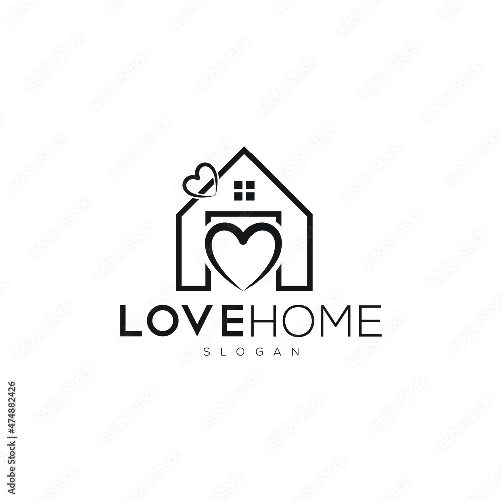 love home logo design. Home logo with love. love home logo design. Home logo with love.