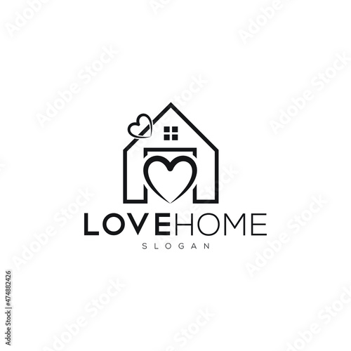 love home logo design. Home logo with love.