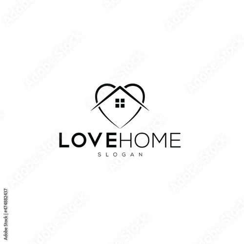 love home logo design. Home logo with love.