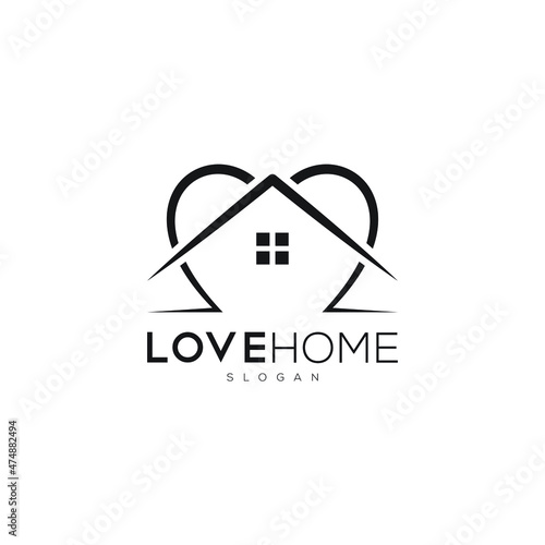 love home logo design. Home logo with love.