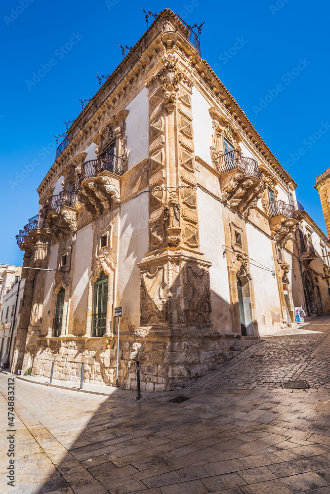View of Palazzo Beneventano in Scicli, Ragusa, Sicily, Italy, Europe, World Heritage Site