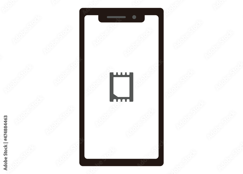 スマートフォン eSIMイメージイラスト モノクロ 正面 スマートフォン eSIMイメージイラスト モノクロ 正面