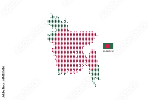 Bangladesh map design by color of Bangladesh flag in circle shape, White background with Bangladesh flag.