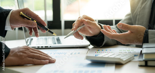 Quadro su tela Business team collaboration discussing working analyzing with financial data and marketing growth report graph in team, Discussion and analysis data the charts and graphs
