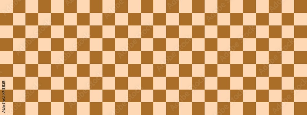 Checkerboard banner. Brown and Apricot colors of checkerboard. Small squares, small cells. Chessboard, checkerboard texture. Squares pattern. Background.