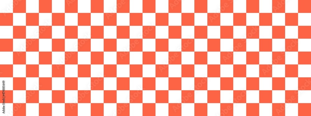 Checkerboard banner. Tomato and White colors of checkerboard. Small squares, small cells. Chessboard, checkerboard texture. Squares pattern. Background. Checkerboard banner. Tomato and White colors of checkerboard. Small squares, small cells. Chessboard, checkerboard texture. Squares pattern. Background.
