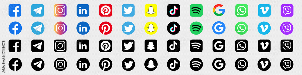 Icon set of popular social applications with rounded corners. Social media  icons modern design on transparent background for your design. Vector set  EPS 10 vector de Stock | Adobe Stock
