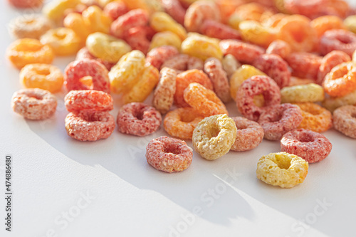 Delicious and nutritious fruit cereal loops flavorful. photo