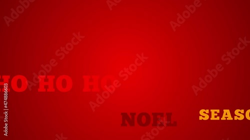 Merry Christmas Words Cloud Animation on red  background. 4 k resolution.