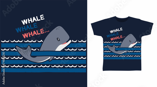 Cute whale with stipe tee design concepts 