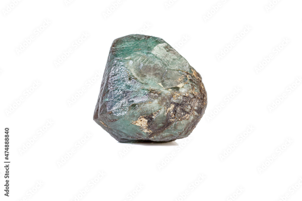 macro mineral stone alexandrite bluish - green with fluorescent light on a white background