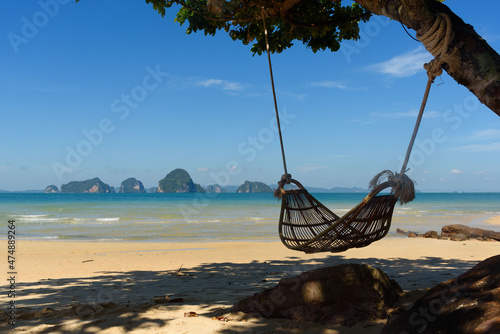 A hammock under the tree at Tubkaek beach, Krabi province.