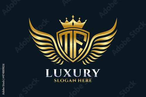 Luxury royal wing Letter MF crest Gold color Logo vector, Victory logo, crest logo, wing logo, vector logo template. photo