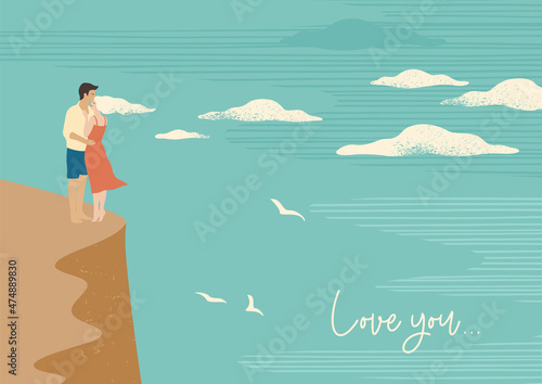 Romantic illustration with man and woman. Love, love story, relationship. Vector design