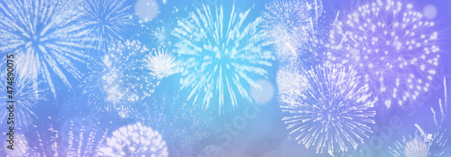 Colorful fireworks on colorful background, concept, banner