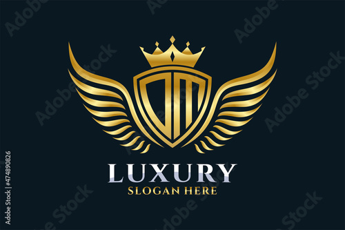 Luxury royal wing Letter OM crest Gold color Logo vector, Victory logo, crest logo, wing logo, vector logo template.