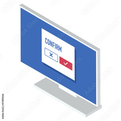 アイソメトリック 確認画面を表示するモニター ベクターイラスト 左向き