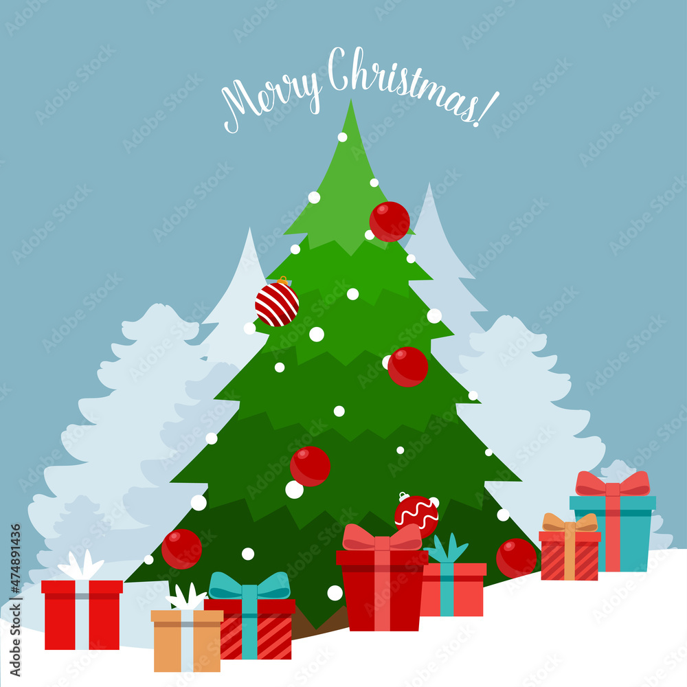 Decorated Christmas tree. Merry Christmas and Happy New Year background. Vector illustration. Decorated Christmas tree. Merry Christmas and Happy New Year background. Vector illustration.
