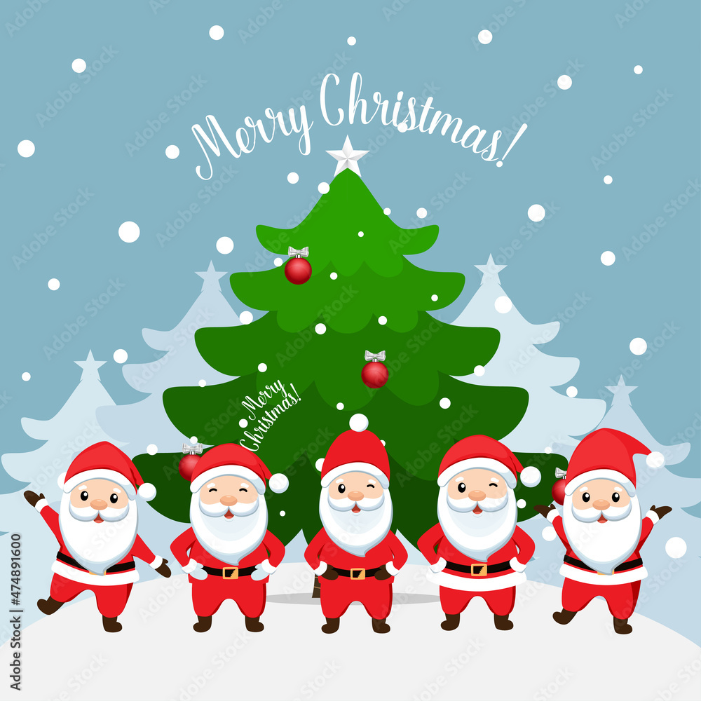 Santa Claus and Decorated Christmas tree. Merry Christmas and Happy New Year background. Vector illustration. Santa Claus and Decorated Christmas tree. Merry Christmas and Happy New Year background. Vector illustration.