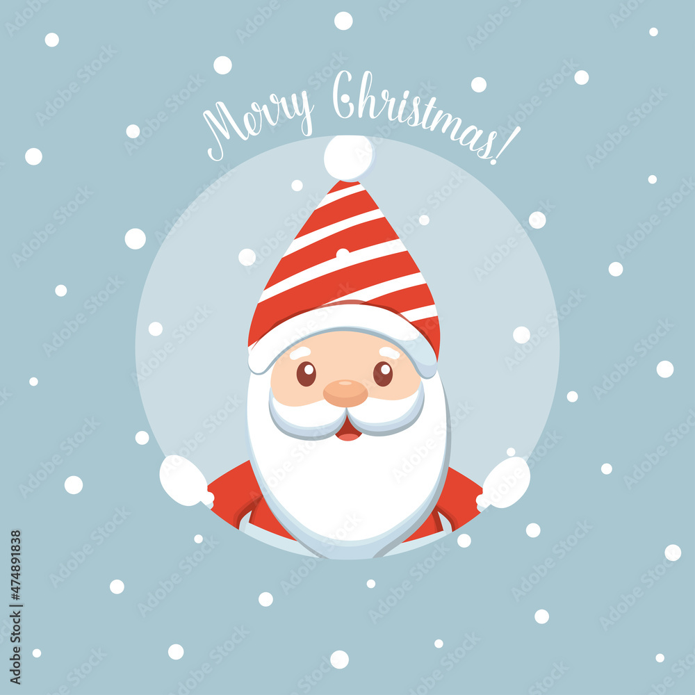 Christmas Greeting Card with Santa Claus. Vector illustration.