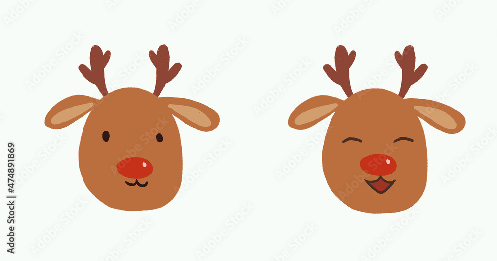 Isolated hand drawn happy Christmas reindeer icon Isolated hand drawn happy Christmas reindeer icon